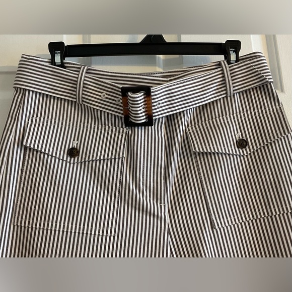 LOFT Pants - NWT LOFT Brown and White Striped Cropped Belted Pant - Size 6